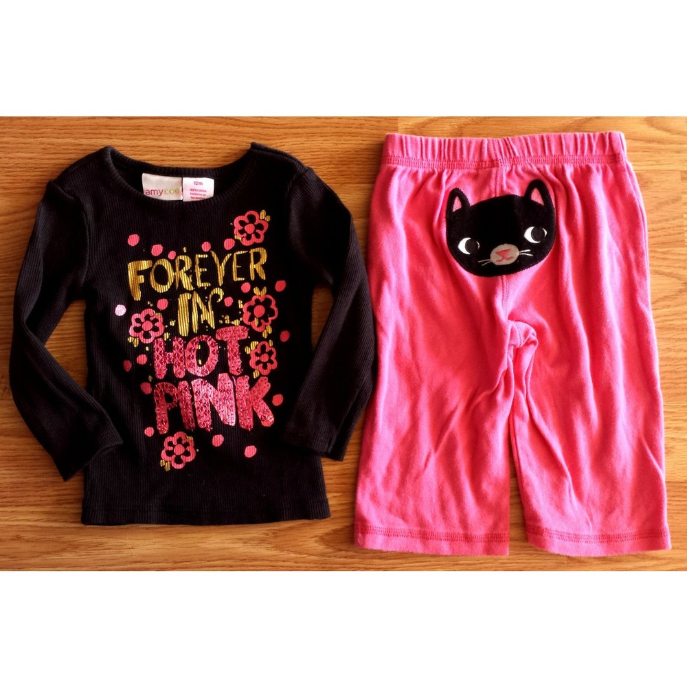 Girl's Size 12 M Months 2P Black Amy Coe "Forever In Hot Pink" Sequin Top, Pants